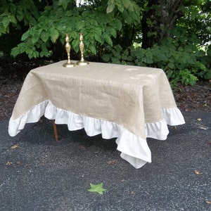 Custom Ruffled Burlap Tablecloth Handmade Ruffled Tablecloth Wedding Decorations Table Decor Custom Burlap Table Cloth image 4