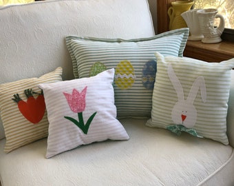 Easter Pillows - Bunny Pillow - Easter Decorations - Spring Pillows - Spring Ticking Pillows - Sold Separately or as Set