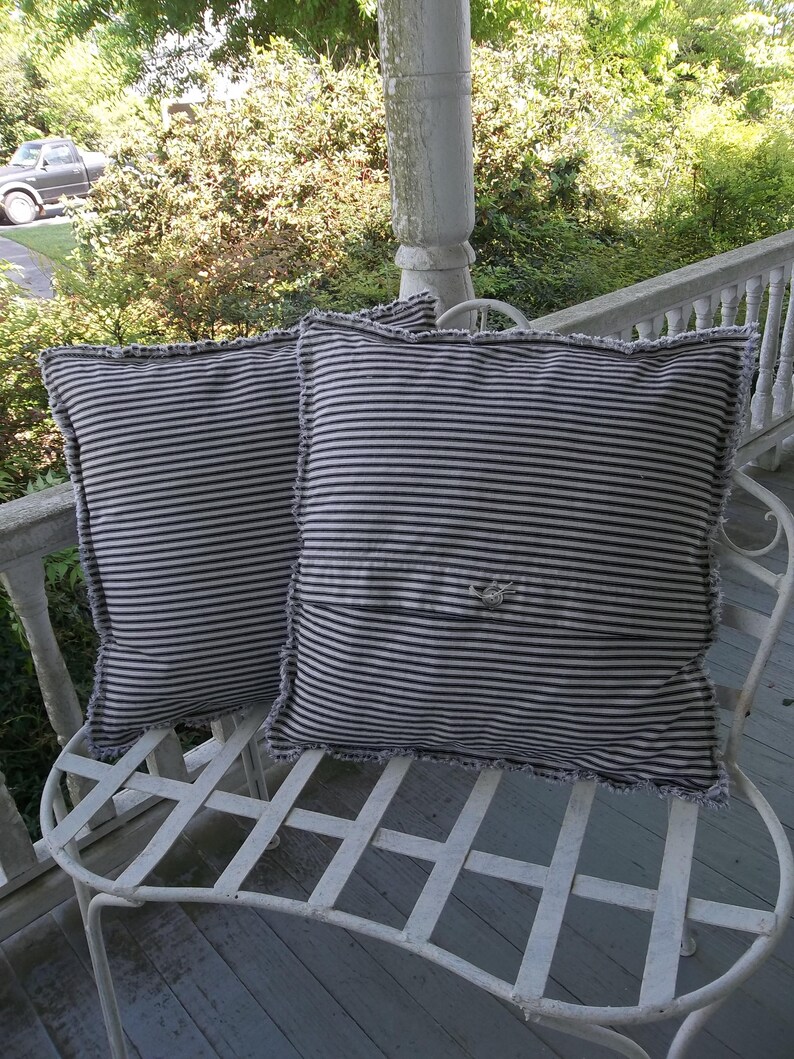 striped pillows in ticking custom made in your size and fabric