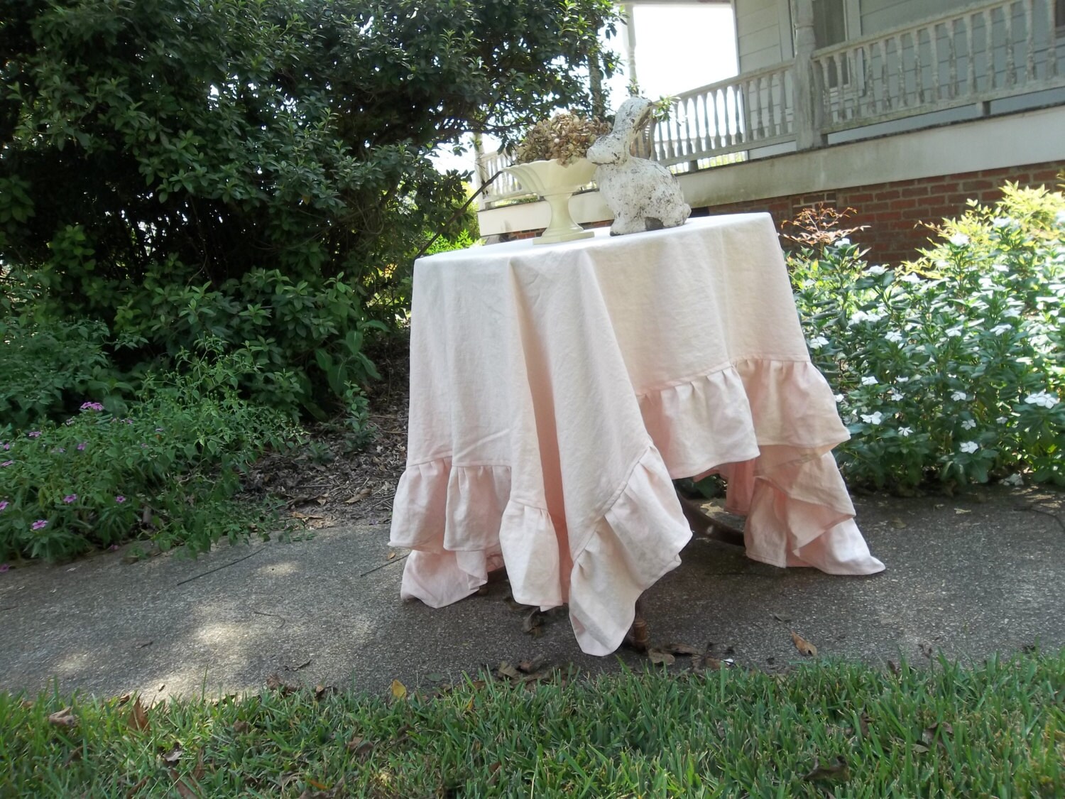 Pink Linen Tablecloth Pink Ruffled Tablecloth Custom Sizes Etsy