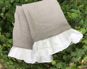Ruffled Linen Tea Towels (Pair) - Small Fingertip Towels - French Country Farmhouse Decor