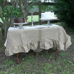 Custom Ruffled Burlap Tablecloth Handmade Ruffled Tablecloth Wedding Decorations Table Decor Custom Burlap Table Cloth image 2