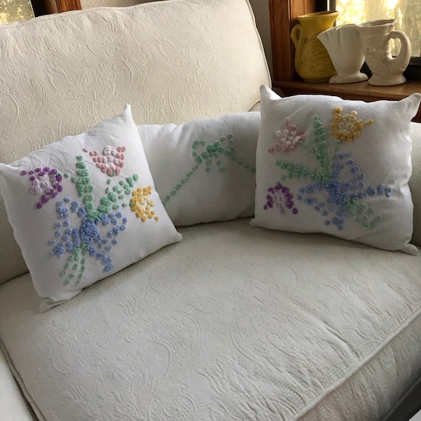 Chenille Pillows Handmade from Vintage Chenille Bedspread Decorative Pillow Bedroom Pillow French Country Cottage Chic Sold Separately