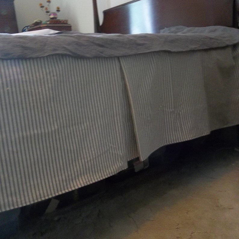 Custom Order Twin Bed Skirt Gray Ticking Tailored Image 0