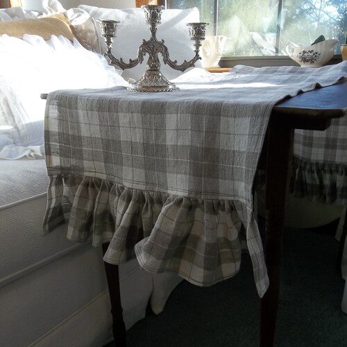 Farmhouse Table Runner in Neutral Plaid Linen Ready to Ship 14 Etsy