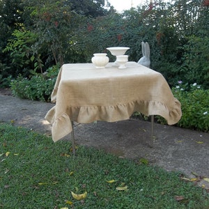 Custom Ruffled Burlap Tablecloth Handmade Ruffled Tablecloth Wedding Decorations Table Decor Custom Burlap Table Cloth image 3