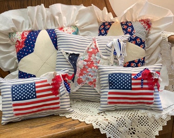Americana Pillows Patriotic Pillow Red White Blue July 4 Patriotic Party Decor Quilt Pillow  Country Western Wedding Decor misshettie