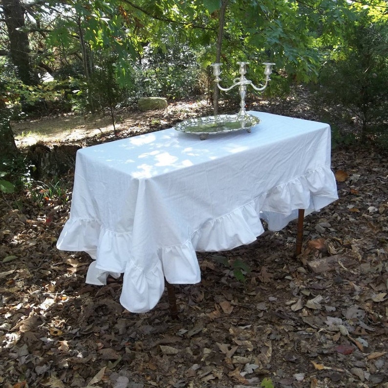 Ruffled Linen Tablecloth Ruffled Tablecloth Custom Table Skirt Wedding Decorations Table Decor Ruffled Table Cloth Table Scarf Handmade image 3