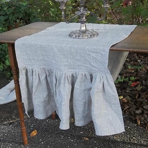 Ruffled Linen Table Runner - French Country Table Linens - Custom Sizes - Monogram available -Handmade Misshettie