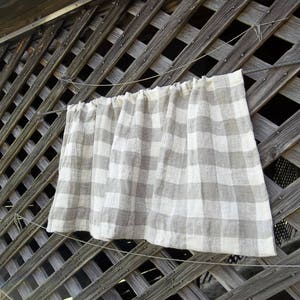 Natural Linen Curtain Farmhouse Kitchen Window Treatment Natural Plaid Linen Valance Panel Rustic Curtain French Country Made to Order image 6