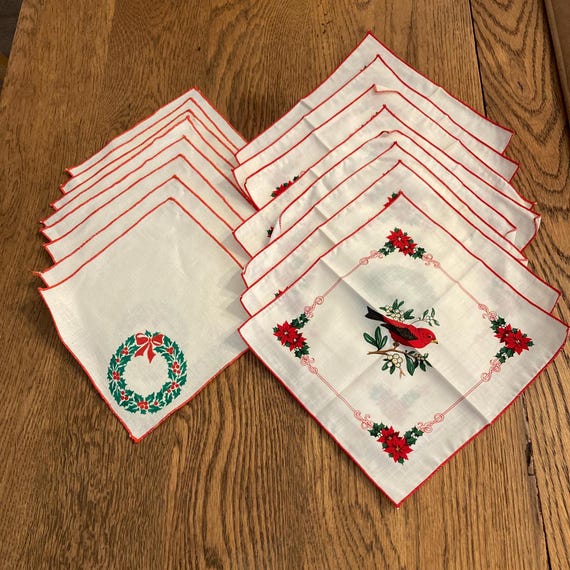 Vintage Christmas Cocktail Napkins for Holiday Table - Mid Century Barware - 2 Sets sold Separately