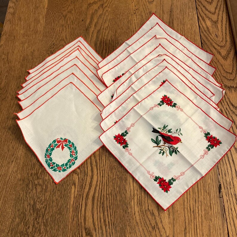 Vintage Christmas Cocktail Napkins for Holiday Table - Mid Century Barware - 2 Sets sold Separately image 1