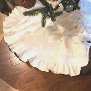 Ruffled Tree Skirt Linen Tree Skirt Farmhouse Christmas Tree Blanket Reversible 4 Sizes Custom Colors Handmade by misshettie