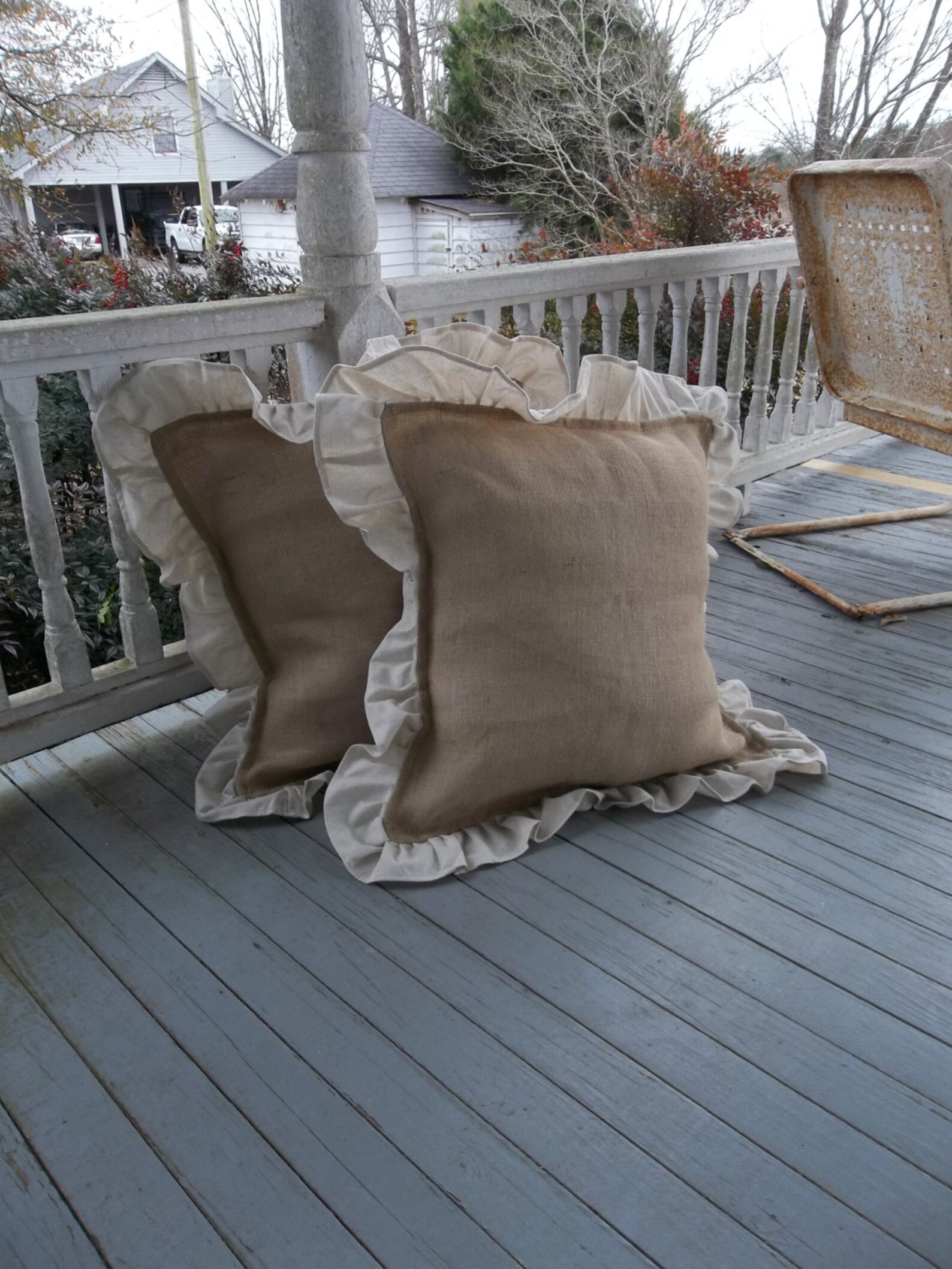 Pair Burlap Pillow Shams Ruffled Burlap Pillows Covers Etsy