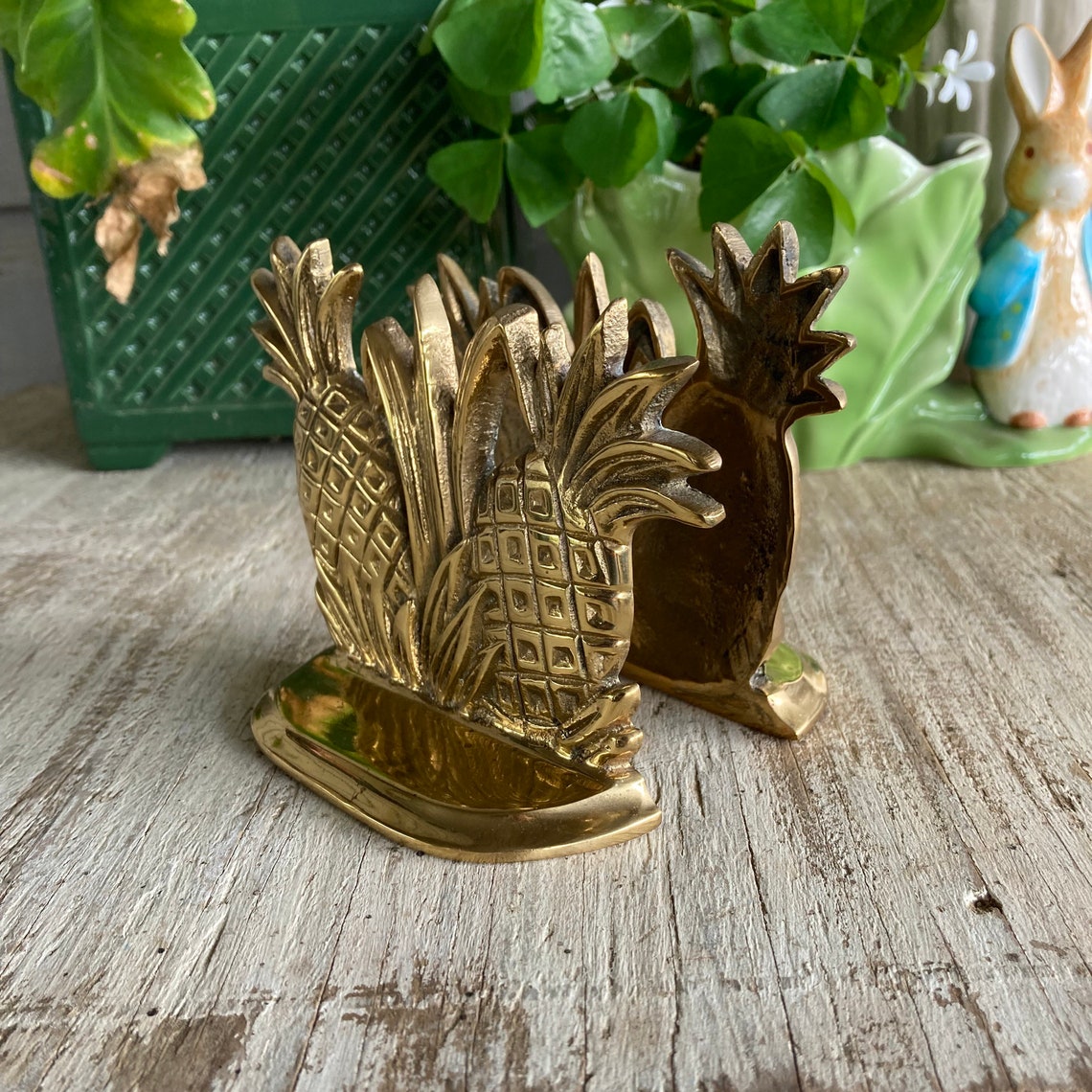 Pineapple Bookends Vintage Brass Bookends Solid Brass Book Etsy