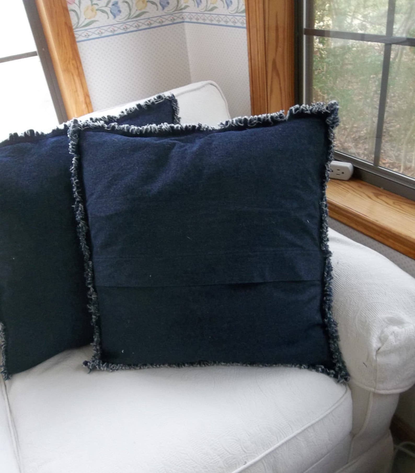 Denim Pillows Custom Pillow Shams Raggedy Chambray Pillow Etsy
