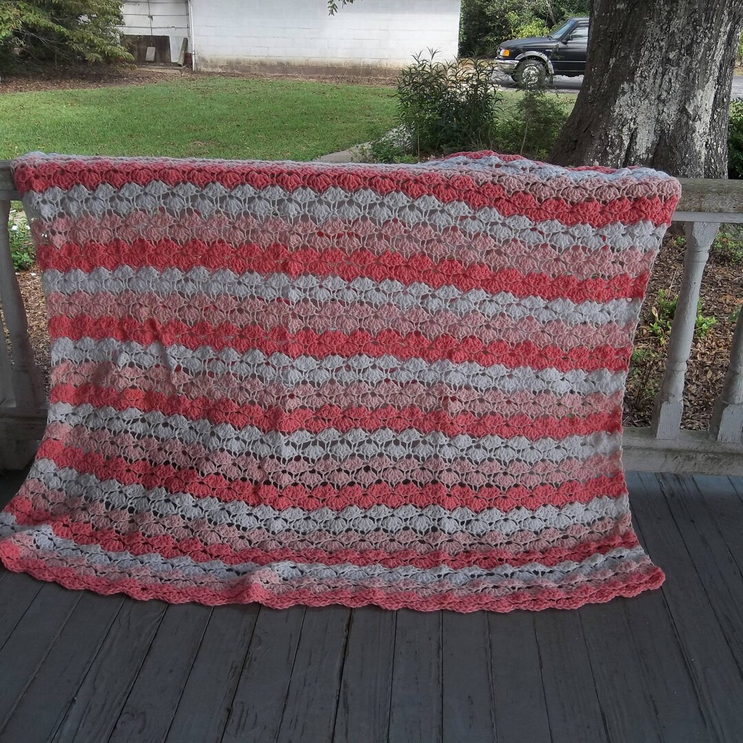 Pink Crochet Afghan Handmade Broomstick Lace Blanket Vintage Etsy