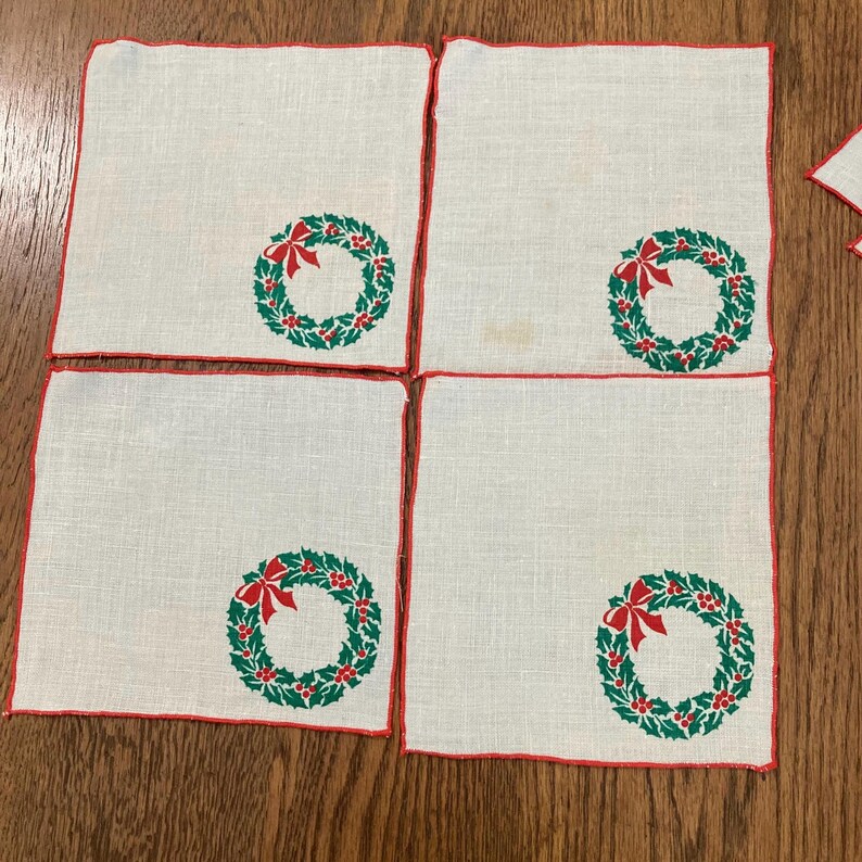 Vintage Christmas Cocktail Napkins for Holiday Table - Mid Century Barware - 2 Sets sold Separately image 4