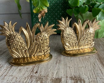 Pineapple Bookends Vintage Brass Bookends Solid Brass Book Ends Boho Home Decor Office Decor Desk Accessory Brass Doorstop