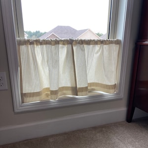 Classic Curtains in Ticking Stripe or Linen - Custom Window Treatments - Pair Cafe Curtains MissHettie