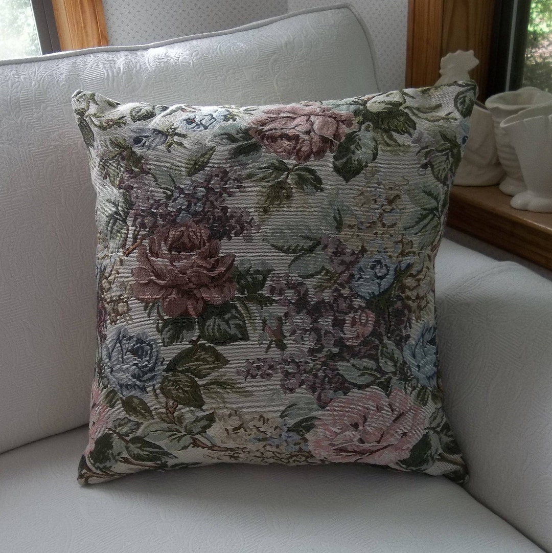 Pink Floral Tapestry Pillow Custom Sizes Handmade Cottage Etsy