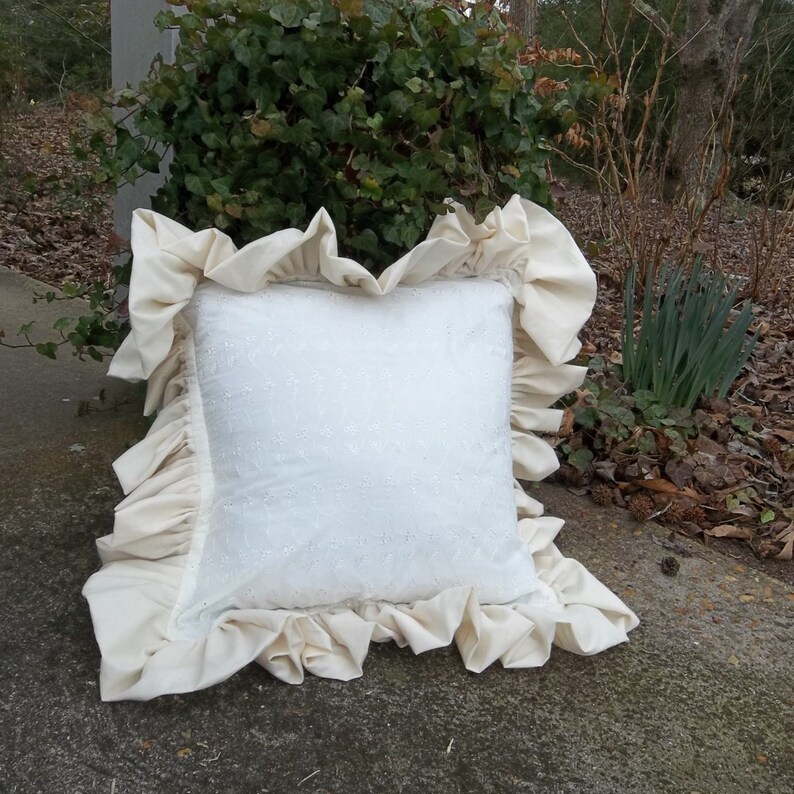Custom Ruffled Pillow White Eyelet Pillow Custom Sizes Etsy