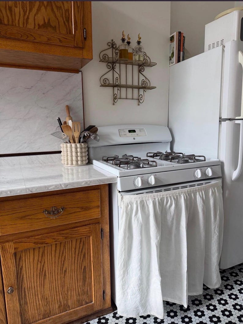 custom oven curtain attached with Velcro handmade by  MissHettie