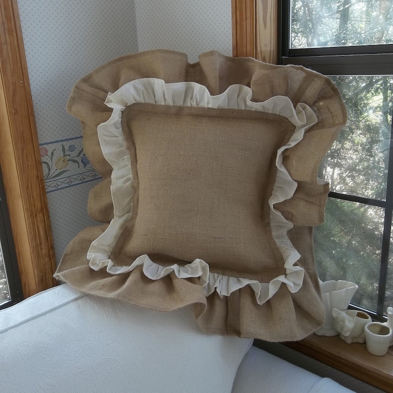 Double Ruffle Burlap Pillow Sham Ruffled Burlap Pillows Custom Etsy