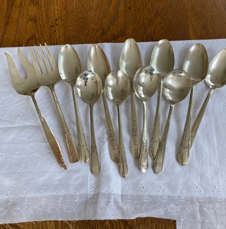 Lot Vintage Mismatched Silverplate Flatware Silver Plate Spoons Table Worthy or Craft Supplies Garden Markers French Country misshettie image 1