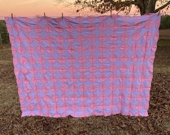 Vintage Mid Century Quilt Top 58x 84 Hand Pieced Quilt in Pin and Lavender Primitive Bedding Antiques misshettie