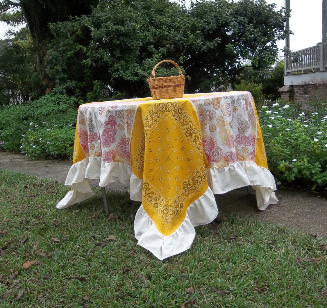 Fall Patchwork Tablecloth 72 X 72 Ruffled Table Cloth Handmade Etsy