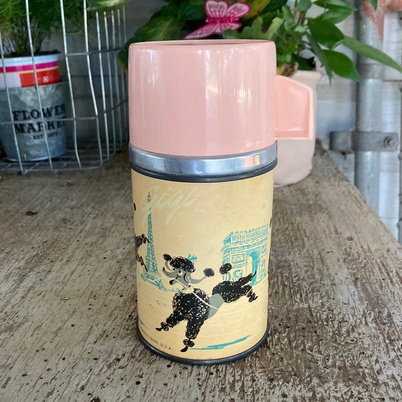 Vintage Lunchbox Thermos ALADDIN Pink Thermos With Poodle 1950 Lunchbox  Little Girls Thermos Misshettie 