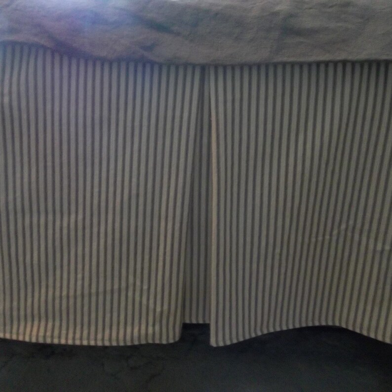 Custom Order Twin Bed Skirt Gray Ticking Tailored Bed Skirt Etsy
