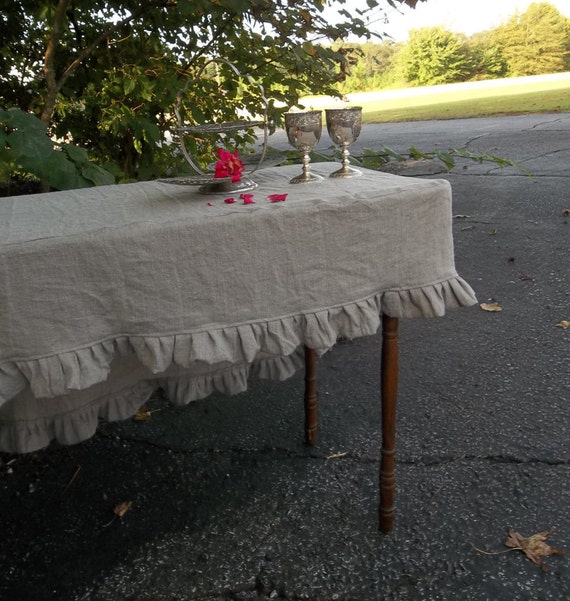Custom Fitted Ruffled Tablecloth Linen Slipcover Tablecloth Etsy