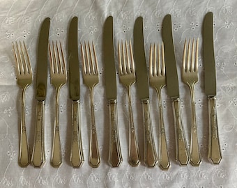 12 Silver Plate Knives and Forks MAYFAIR Silverplate Flatware 6 Place Settings Picnic Flatware Rustic misshettie