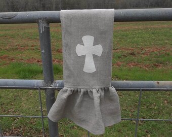 Ruffled Cross Towel Handmade Linen Kitchen Towel Neutral Easter Decor Confirmation Gift Custom Colors Fabrics Easter Decoration
