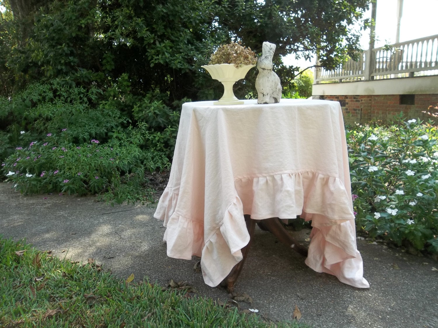 Pink Linen Tablecloth Pink Ruffled Tablecloth Custom Sizes Etsy