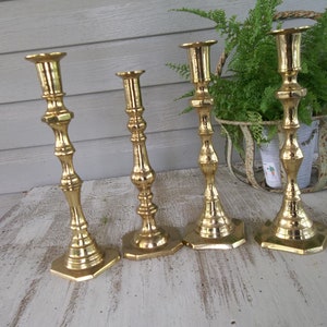 Vintage Brass Candle Holders Lighting Rustic Wedding Decor Table Settings 4 Candlesticks French Country Farmhouse Prairie Cottage image 3