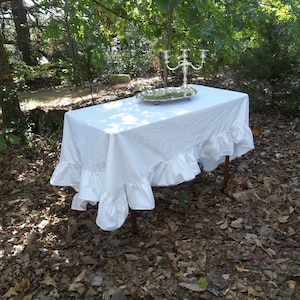 White Tablecloth Custom Made Ruffled Tablecloth Cotton or Linen White Table Cloth Table Linens