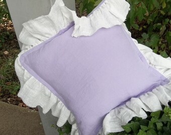 Lavender Pillow Cover White Ruffled Pillow Sham Purple Pillow Custom Sizes Colors Ruffled Linen Pillow READY to SHIP