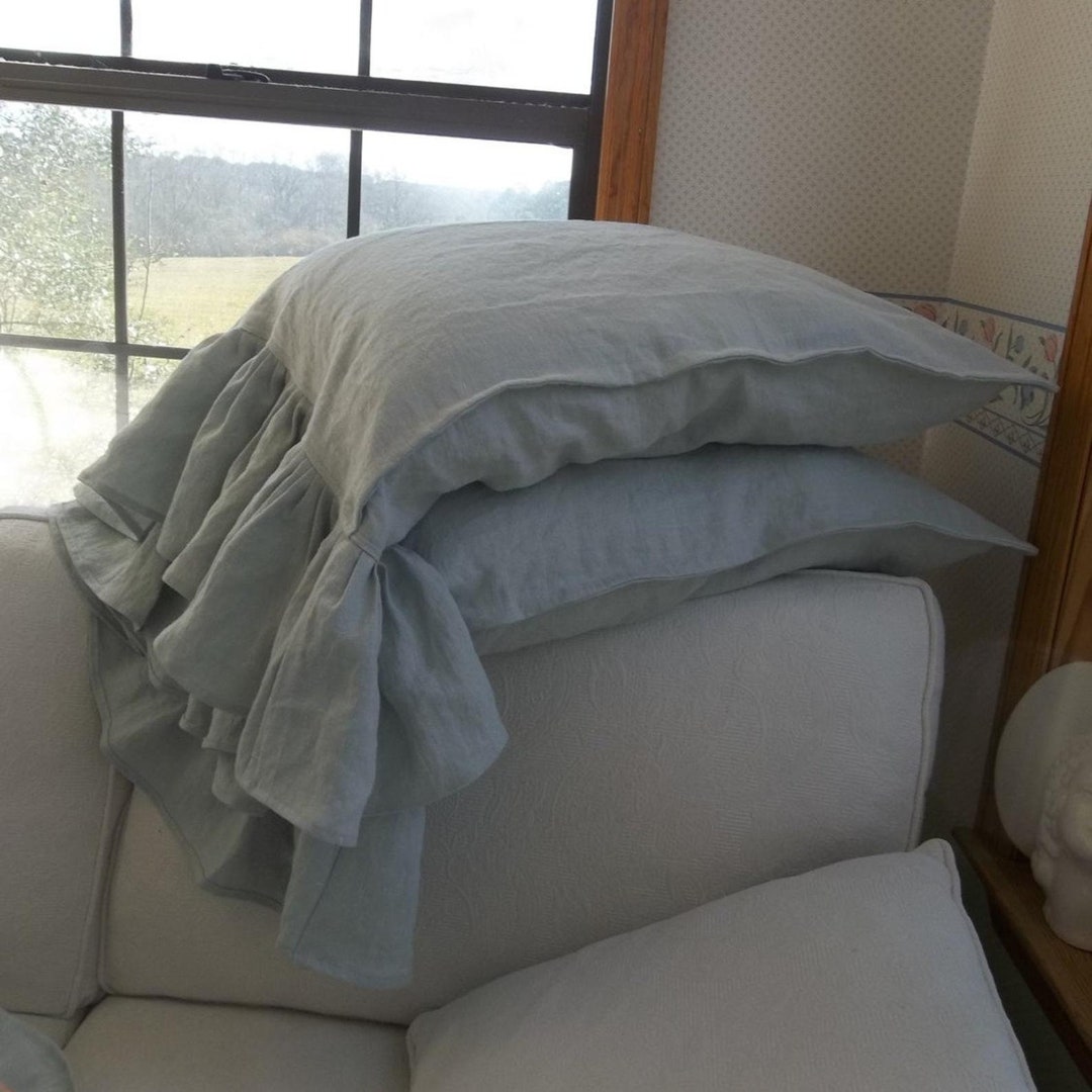 Linen Pillowcase Ruffles Long Ruffled Pillowcases Pillow Shams Etsy
