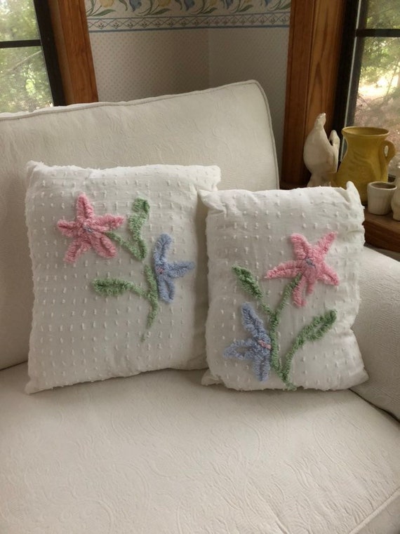 Chenille Pillows Handmade From Vintage Chenille Bedspread Etsy