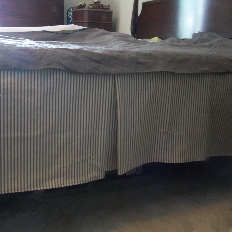 Custom Order Twin Bed Skirt Gray Ticking Tailored Bed Skirt Etsy