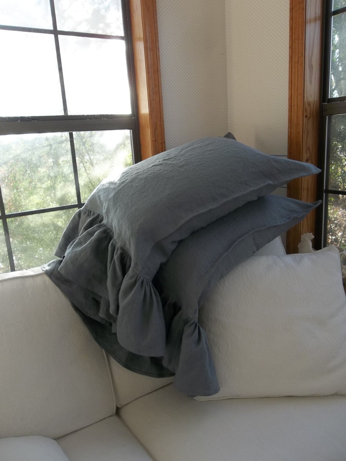 Linen Pillowcase Ruffles Long Ruffled Pillowcases Pillow Shams Etsy