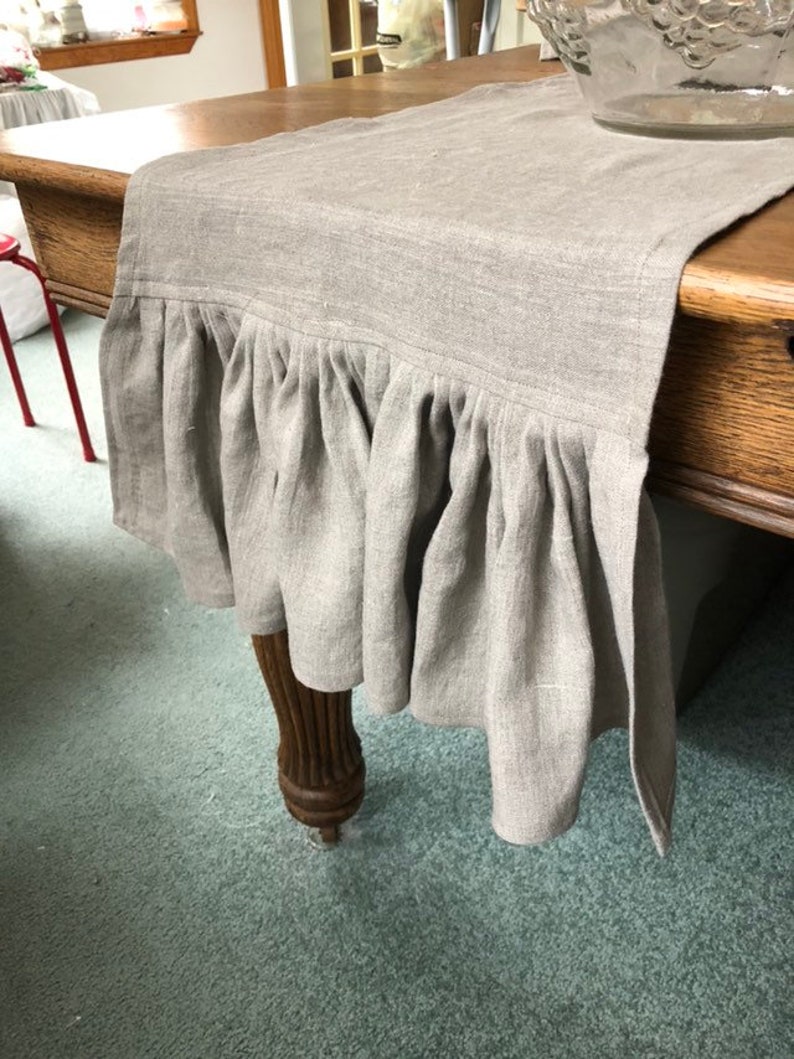 Linen Table Runner Ruffled Linen Runner Wedding Décor Table Etsy