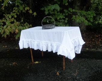 Torn Ruffled Tablecloth Shabby Romantic Table Throw White Table Cloth with Ruffles Custom Sizes Available