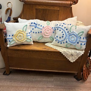Vintage Chenille Floral Pillows - Handmade Cottage Chic Decor Sold Separately MissHettie
