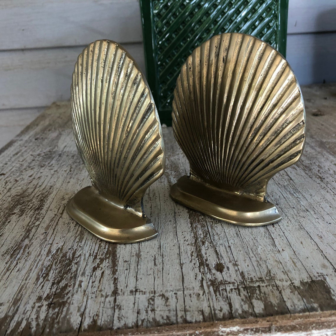 Vintage Brass Shell Bookends Door Stops Solid Brass Bookend Etsy