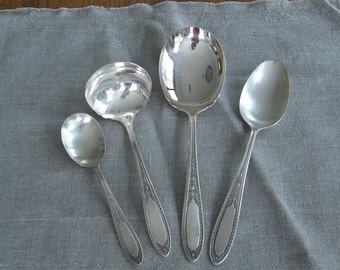 Silver Plate Serving Set - Silver Ladle Serving Spoons Sugar Spoon - Ramona Lakewood Brentwood Silverplate Flatware