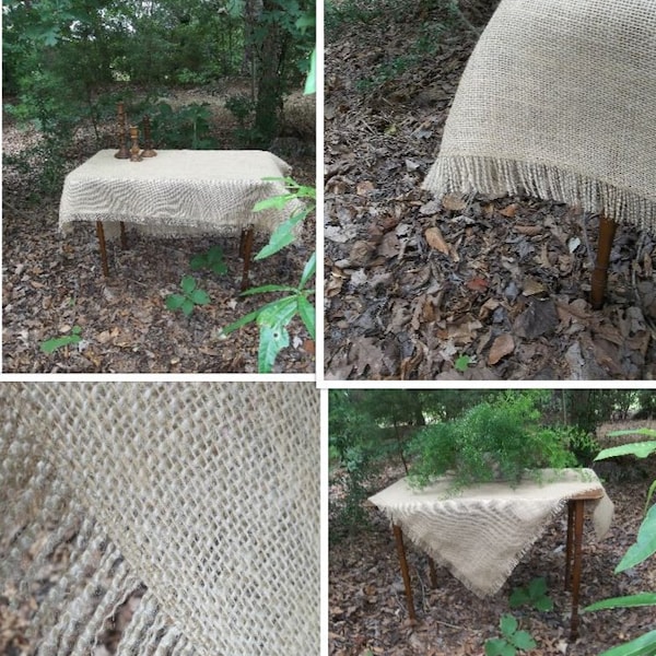 Fringed Burlap Tablecloth Custom Burlap Tablecloth Burlap Table Scarf Fringed Tablecloth Handmade Wedding Table Setting